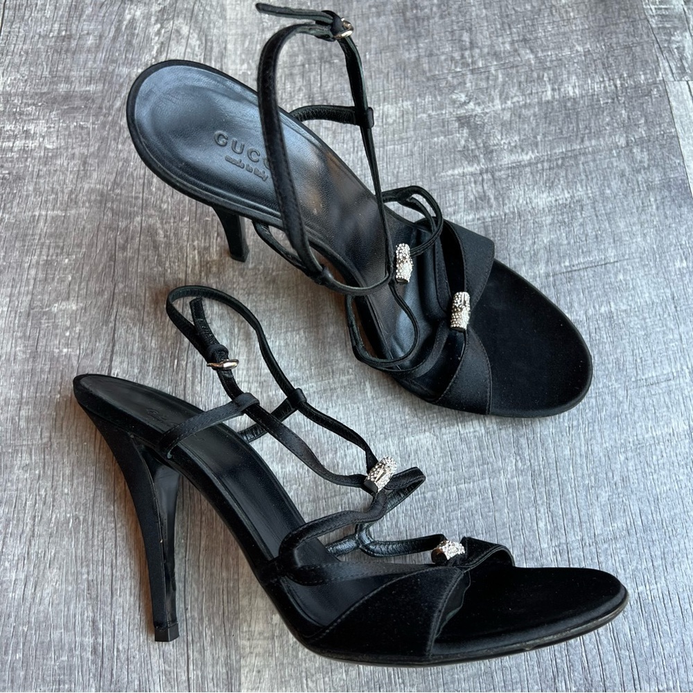 Gucci Black Satin Strappy Sandals Size 8B - Picture 3 of 11